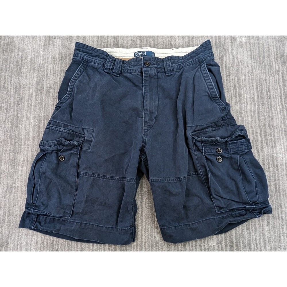 Vintage Polo Ralph Lauren Mens Cargo Shorts Navy 32 Canvas Pockets Heavy Cotton